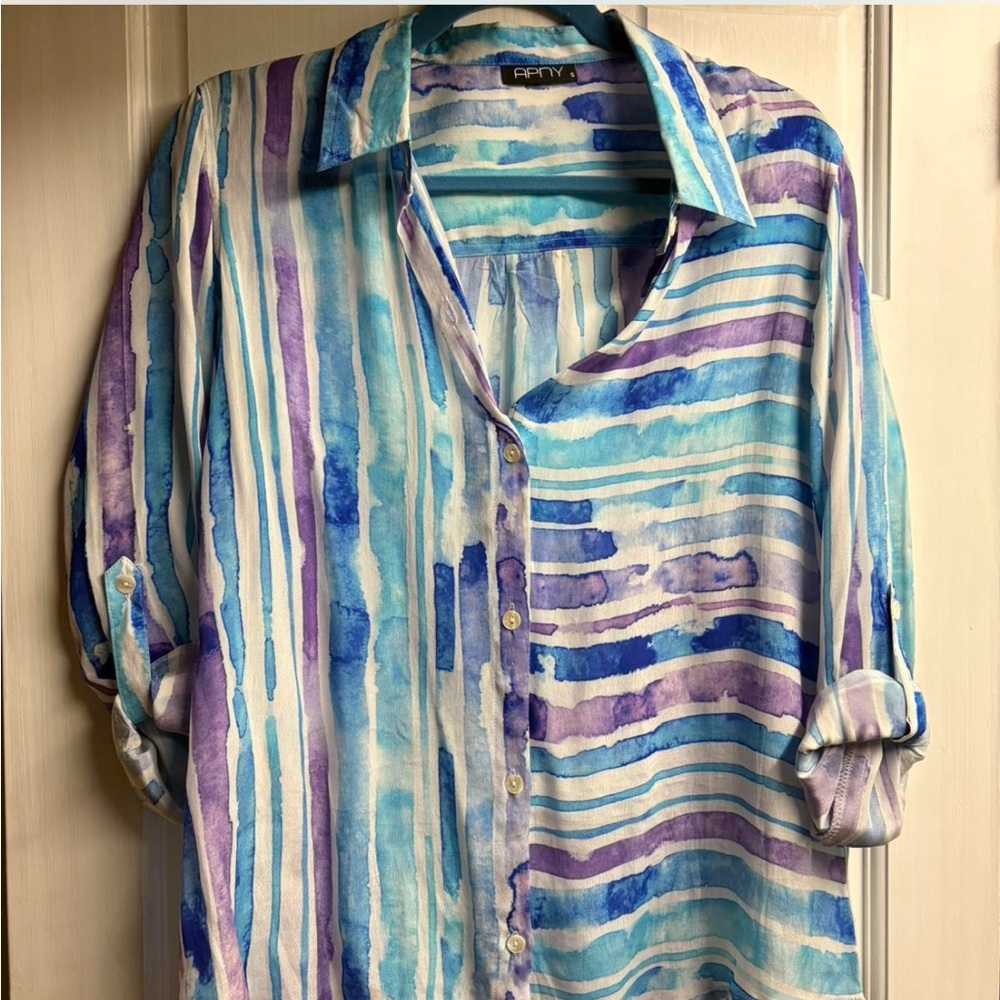 APNY women's Watercolor Striped button up Shirt